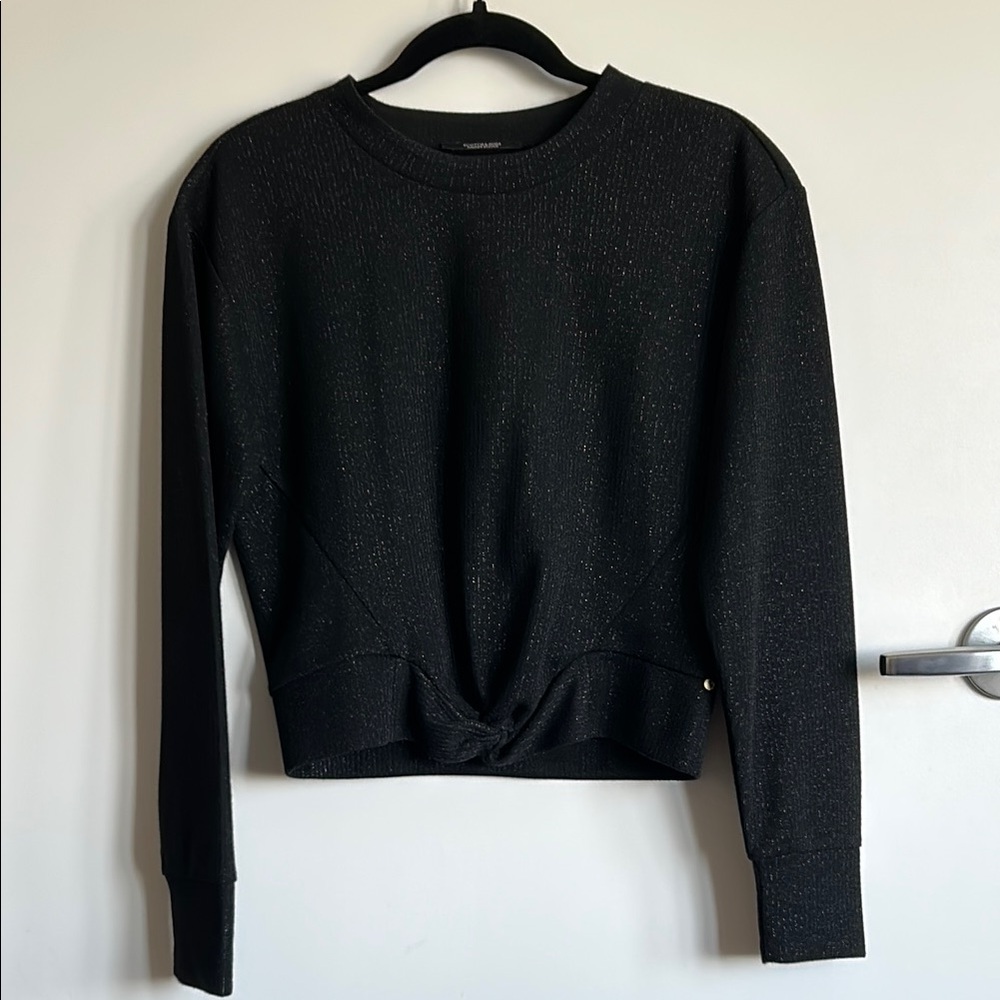 Black Long Sleeve Tie Front Sweater